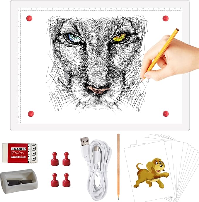 A4 Rechargeable Light Pad, KOBAIBAN Wireless Magnetic Tracing Light Box, 5 Levels Brightness LED Light Board, Cordless Battery Powered Light Drawing Table for 5D DIY Diamond Painting, Sketching(White)-CubbioJoy