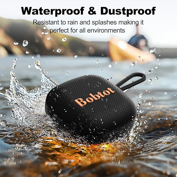 Bobtot Portable Bluetooth Speakers Wireless, IPX7 Waterproof Mini Speaker with 16 Hours Playtime, Loud Stereo Sound, TWS, Built-in Microphone, Small Size for Travel Sport, Black-CubbioJoy