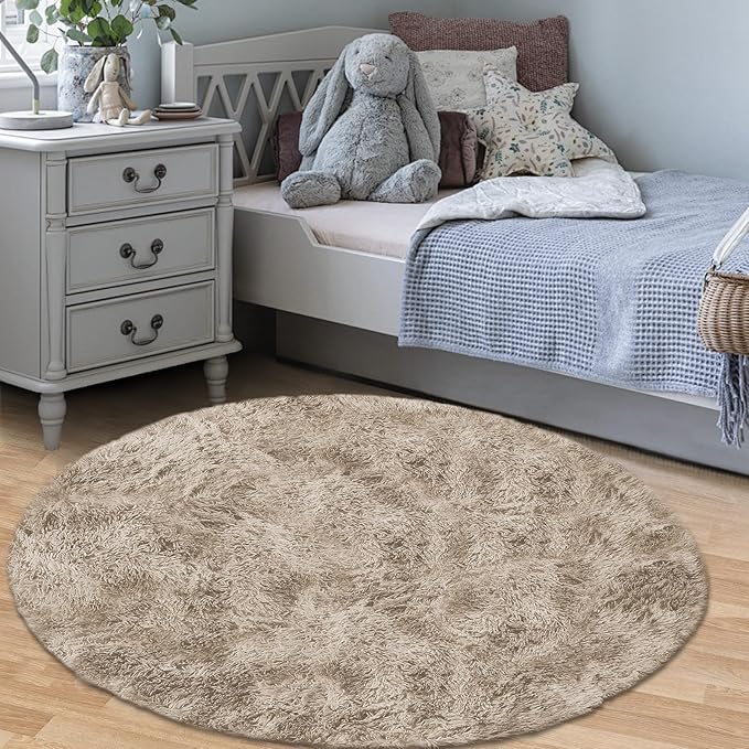 4FT Round Rug for Bedroom: Fluffy Shag Soft Washable Rugs Circle Small Fuzzy Plush Indoor Carpet for Living Room Nursery Playroom Dorm Kids Girls Boys Room (Camel, 4'x4')-CubbioJoy