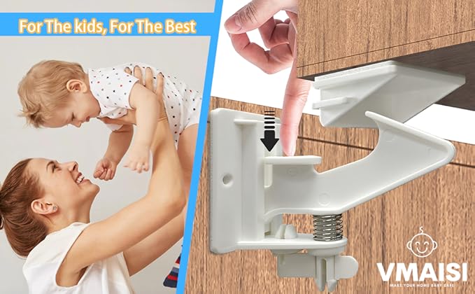20 Pack Cabinet Locks Child Safety Latches - Vmaisi Baby Proofing Cabinets Drawers Lock - Upgraded Stronger Adhesive Easy Installation - No Drilling-CubbioJoy