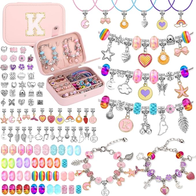 Charm Bracelet Making Kit with Jewelry Case with Charm Pendant Bracelet Kit Jewelry Making DIY Art & Craft Kit for Birthday Gifts Valentine Christmas-CubbioJoy