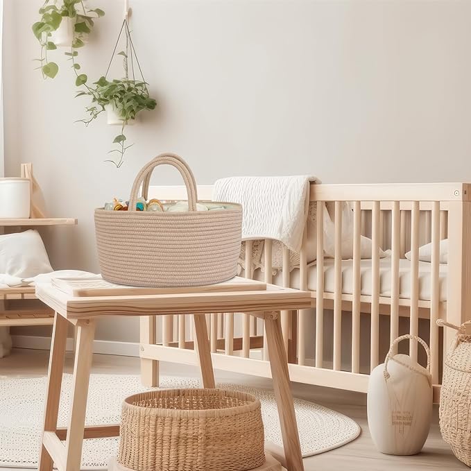 Diaper Caddy Organizer Cotton Rope Baby Basket Nursery Storage and Portable Tote Bag for Car Ideal Baby Shower Gifts and Registry Must-Have for Newborn Essentials Large konjak-CubbioJoy