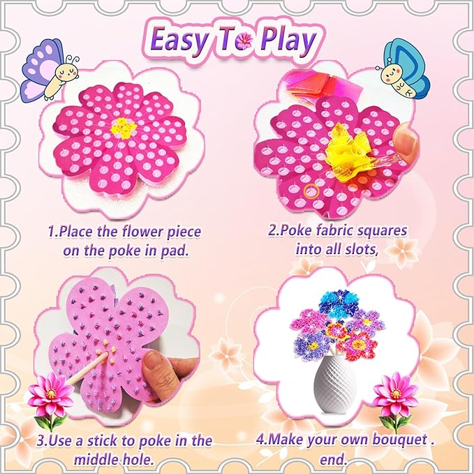 JRD&BS WINL Poke in Fun Art Kit for Kids Ages 3 up, Flower Bouquet Creative Decor Mess Free Art Set for Children Fun Activity Gifts for Boy and Girls 4-8 Year Old DIY Fabric Craft (Flower Bouquet)-CubbioJoy