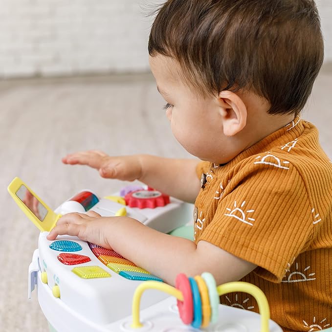 Infantino Music & Lights 3-in-1 Discovery Seat and Booster - Convertible Booster, Infant Activity Seat and Feeding Seat with Electronic Piano for Sensory Exploration, for Babies and Toddlers, Mint-CubbioJoy