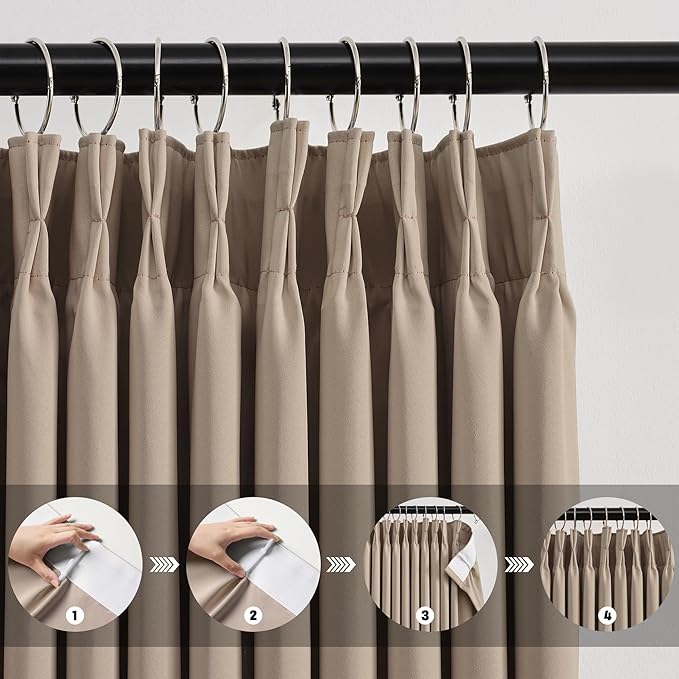 KEQIAOSUOCAI Extra Wide Pinch Pleated Blackout Living Room Bedroom Curtains, Triple Weave Thermal Insulated Window Treatment Light Blocking Panels for Patio/Hall/Porch (Khkai, W80 x L84, Set of 2)-CubbioJoy