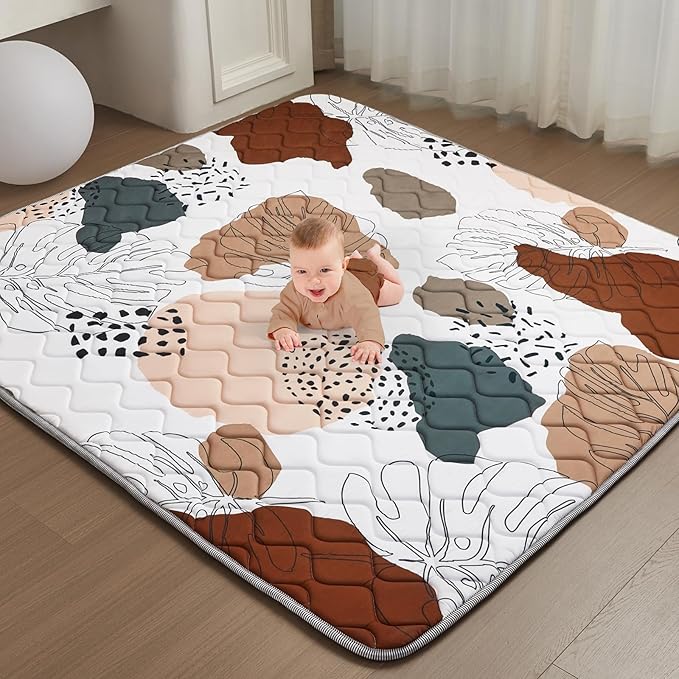 Baby Play Mat - Thicken 50x50 Inch Soft Foam Crawling Mat for Playpen & Floor, Non-Slip Waterproof Activity Playmats for Infants & Toddlers, Portable Foldable & Machine Washable, Boho Design-CubbioJoy