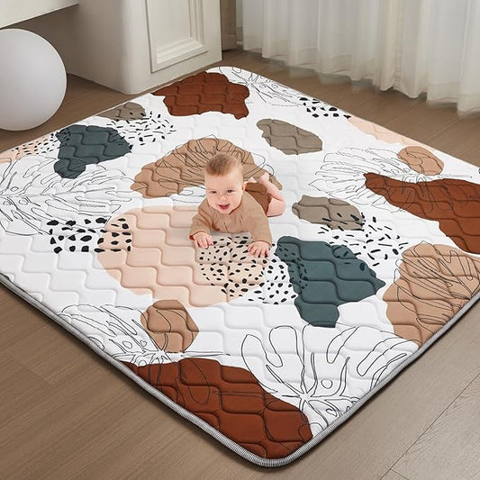 Baby Play Mat - Thicken 50x50 Inch Soft Foam Crawling Mat for Playpen & Floor, Non-Slip Waterproof Activity Playmats for Infants & Toddlers, Portable Foldable & Machine Washable, Boho Design-CubbioJoy