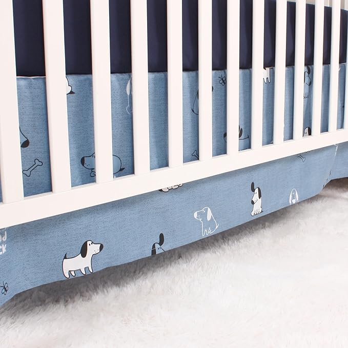 CaSaJa Baby 3-Piece Crib Bedding Set for Boys Girls, Including Soft Quilted Comforter(Blanket), Fitted Crib Sheet and Skirt, Soft Nursery Bedding Set Made of Silky Comfy Materials, Good Luck Puppy-CubbioJoy