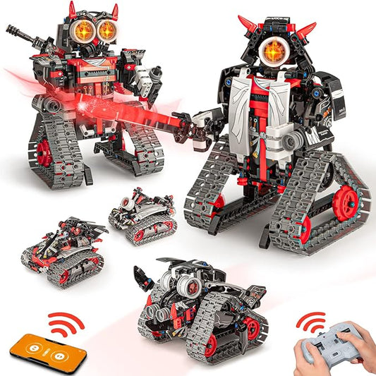5 in 1 STEM RC Robot Building Kit, APP & Remote Control Samurai/Ninja Blocks 419 Pcs, Erector Set RC Toy for Kids, DIY Build Science Educational Gift for Age 6 7 8 9 10 11 12+ Boys & Girls-CubbioJoy