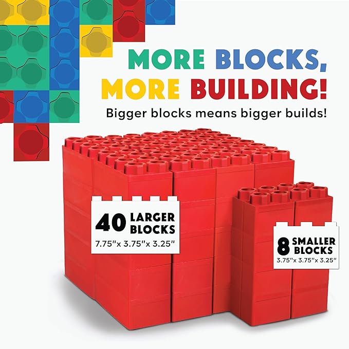 Big Blocks for Kids Ages 4-8 — Indoor & Outdoor Blocks Kids Games — Red Large Building Blocks - 48 pc-CubbioJoy