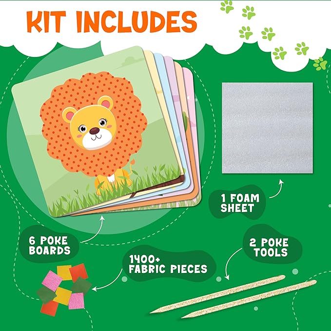 jackinthebox Poke Poke Art – Animals Theme, Mess-Free Fabric Art and Craft, Flower Pressing Kits, Gift for Kids, Girl Gifts, Boy Gift, Toys for Girls and Boys Ages 4 5 6 7 8-CubbioJoy