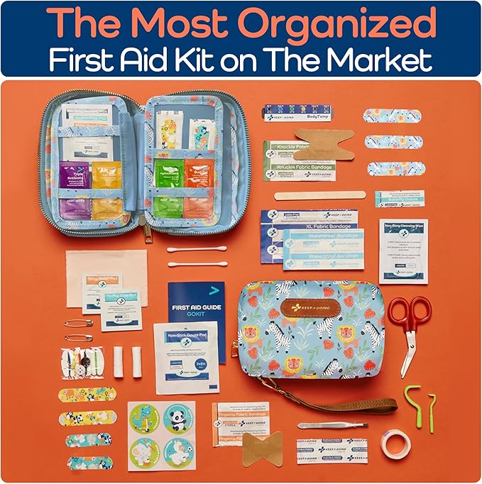 KeepGoing Travel First Aid Kit for Kids – 130 Pc. for Car, Home, Purse, Diaper Bag & Backpack with Latex-Free Bandages - Mini First Aid Kit Travel Size TSA-Approved-CubbioJoy