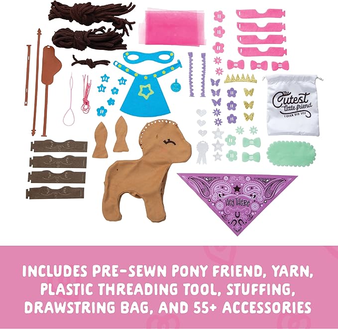 Craft-tastic - Make a Friend Pony - Mini Sewing Kit, Arts and Crafts, Kids Crafts, Art Supplies, Craft Kit Makes 1 Easy-to-Sew Stuffie with Clothes & Accessories, Bonus Travel Tote Included Ages 5+-CubbioJoy