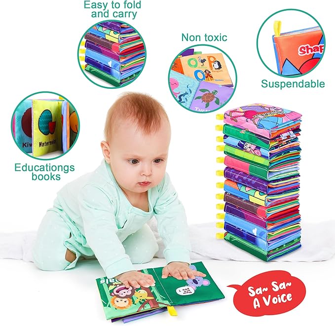 Baby Bath Books, Fabric Soft Baby Cloth Books, Early Education Toys, Waterproof Babies Book for Toddler, Newborn, Infants Perfect Shower Toys, Kids Bath Toys Toddler Gift (12PCS)-CubbioJoy