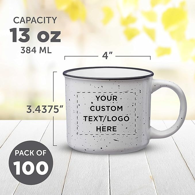 DISCOUNT PROMOS Custom Ceramic Campfire Coffee Mugs 13 oz. Set of 10, Personalized Bulk Pack - Perfect for Tea, Espresso, Cappuccino, Hot Cocoa - White-CubbioJoy