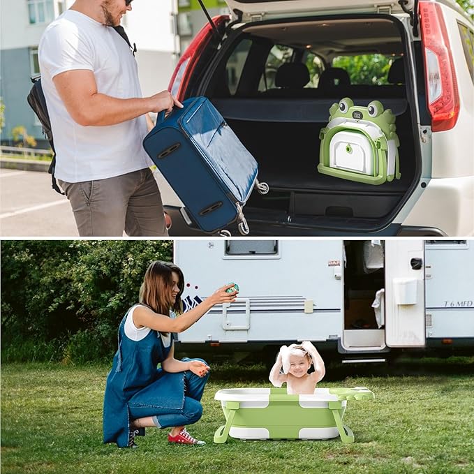 Collapsible Baby Bathtub for Newborns to Toddler with Real-time Temp Monitor & Floating Cushion,Portable Travel Tub for 0-36 Month, Foldable Baby Bath Tub for Infants(Green)-CubbioJoy