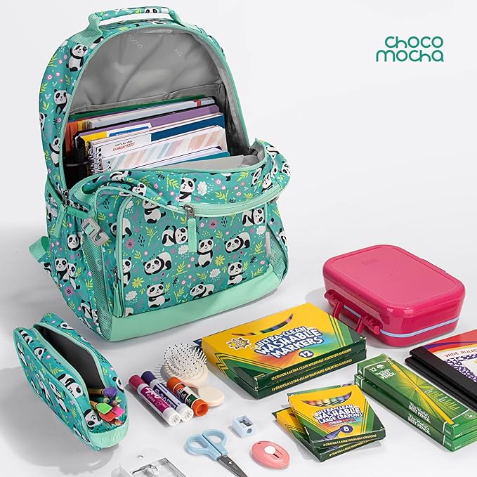 Choco Mocha Cheetah Backpack for Girls, Elementary School Backpack for Girls Ages 6-8 Kids Kindergarten Backpack Bookbag 17 Inch with Chest Strap, Green-CubbioJoy