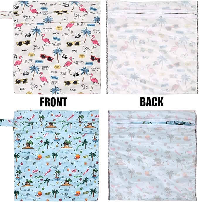 2pcs Travel Waterproof Laundry Bag, Cloth Diaper Wet Dry Bags with Handle & 2 Zipper Pockets, Reusable Washable Dirty Clothes Bag for Baby Adult Travelling Hanging, Bathing Beach Pool Daycare-CubbioJoy