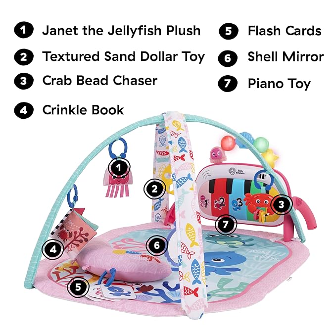 Baby Einstein Ocean Explorers 4-in-1 Kickin Tunes Jellyfish Jamboree Music & Language Discovery Gym, Pink, Ages 0 Months and Up-CubbioJoy