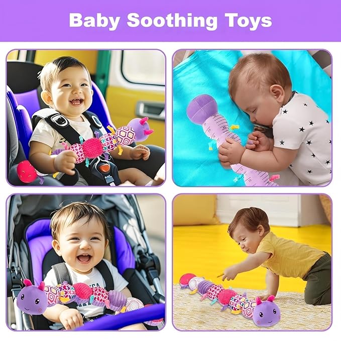 Baby Girls Toys 0-6 Month Baby Stuffed Animal Toys for 0-6 6-12 Months & A Pair of Wrist | Baby Musical Caterpillar Tummy Time Toy | Newborn Infant Sensory Toy for 1 2 Years Old Boys Girls.-CubbioJoy