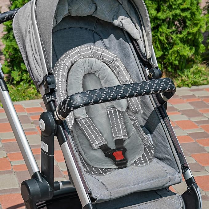 Infant Car Seat Insert, Baby Car Seat Head & Body Support with 2 Strap Pads, Ultra Soft Newborn Preemie Carseat Insert Cushion for Girls Boys, Fits Car Seat, Stroller, Swing, Bouncer, Grey-CubbioJoy