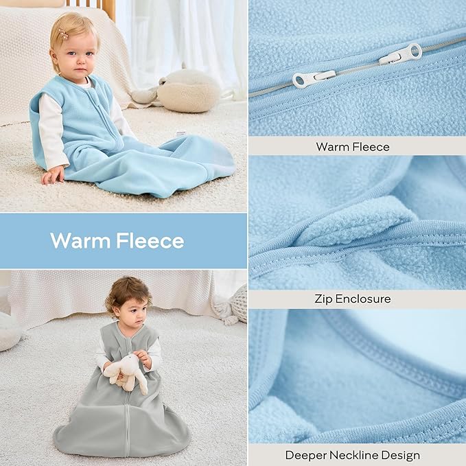 JELLYMONI Fleece Baby Sleep Sack 0-6 Months, 2 Pack 1.5 TOG Baby Wearable Blanket Winter Infant Sleep Sack with 2-Way Zipper, Warm Toddler Sleep Sack-CubbioJoy