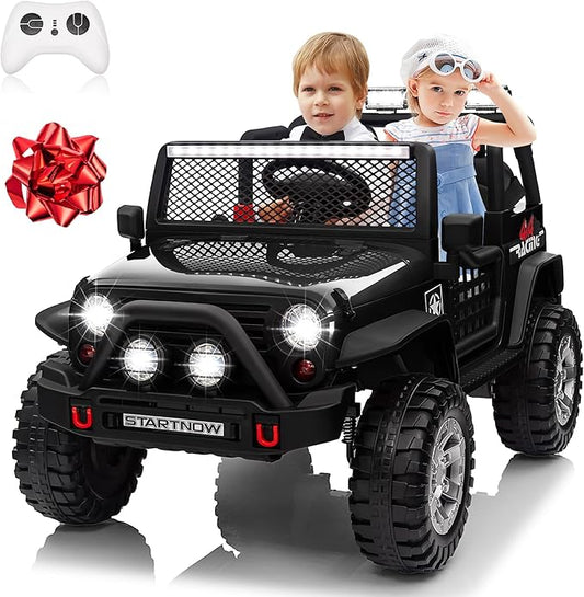 24V 4WD Ride on Truck Car w/800W Motors, Gift Flower, Remote Control, 2 Seaters, Light Bar, 3 Speeds, Pop Music, Power Four Wheels, 24 Volt Ride on Toy Car for Big Kids, Black-CubbioJoy