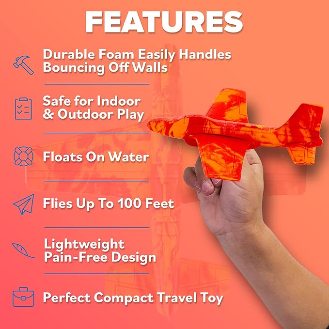 Airplane Toy Foam Glider Plane for Kids - Best Outdoor Toys for Boys & Girls - Kids Stocking Stuffers for Boys & Fun Flying Gliders Easy Throwing Air Planes - Great Gifts for Age 4 5 6 7 8 9 Year Olds-CubbioJoy