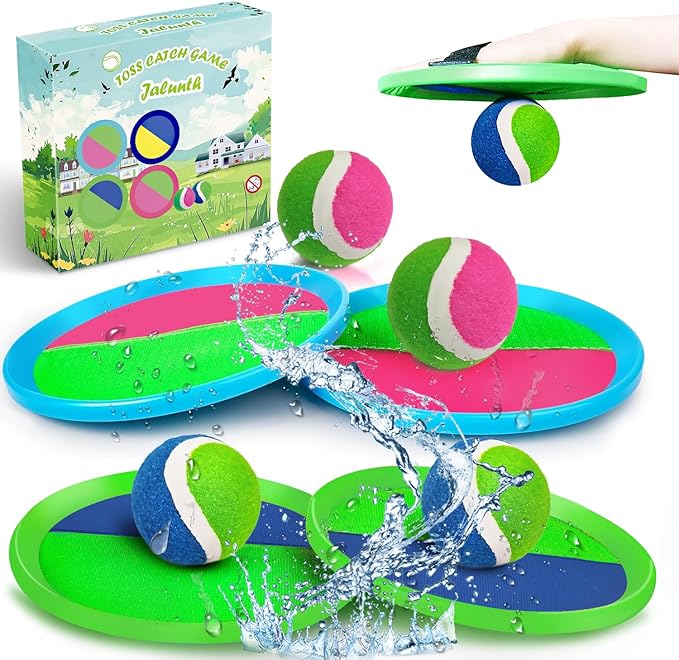 Jalunth Ball Catch Set Game Toss Paddle - Beach Toys Back Yard Outdoor Games Lawn Backyard Target Throw Catch Sticky Mitt Set Age 3 4 5 6 7 8 9 10 11 12 Years Old Boys Girls Kids Easter Gifts-CubbioJoy