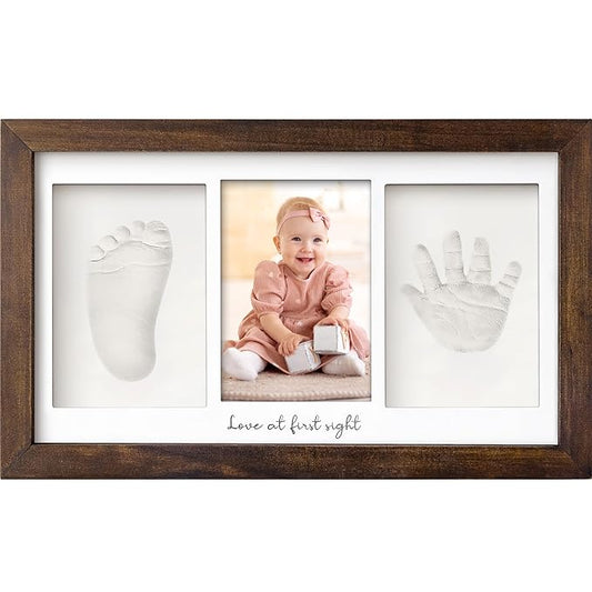 Baby Hand and Footprint Kit - Clay Handprint Keepsake Frame, Newborn Nursery Picture Frame, Personalized New Mom Gifts for Baby Shower & Registry (Dark Walnut)-CubbioJoy