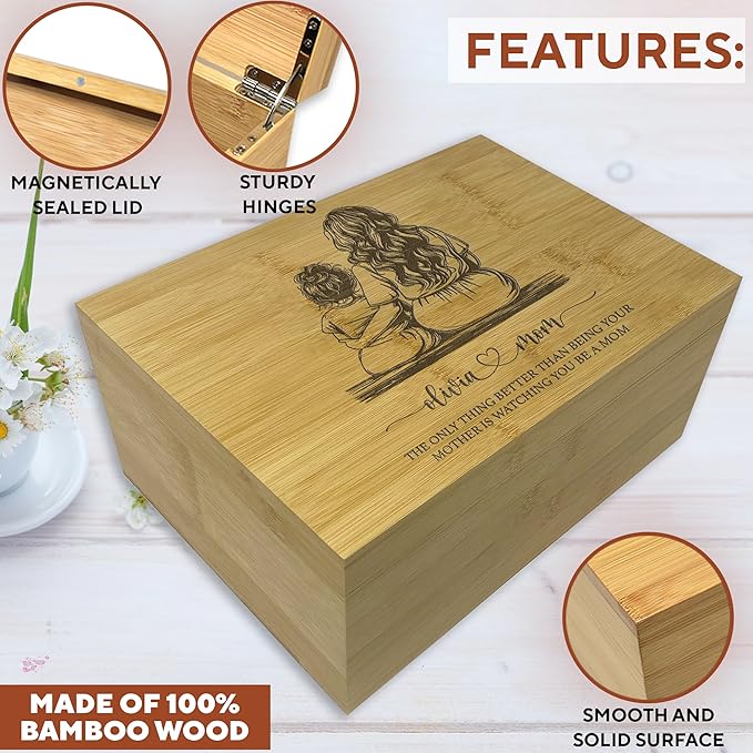 1st Mothers Day Gifts for Daughter - The Only Thing Better Than Being Your Mother Is Watching You Be A Mom, Personalized Keepsake Boxes for Memories Large, Acacia Wood, Happy Mothers Day, 11x8x4.75 in-CubbioJoy