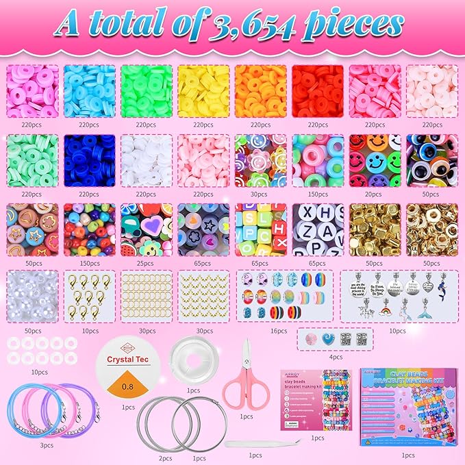 AIPRIDY 3600 Pcs Girls Toys Bracelet Making Kit, Unicorn/Mermaid Jewelry Activity, Flat College Style Beading for Friendship Jewelry Making, DIY Crafts for 4-12 Girls Birthday Christmas Gifts(Aqua)-CubbioJoy