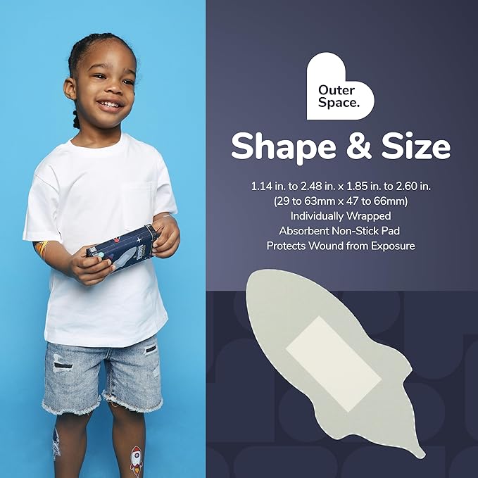 BioSwiss Bandages, Outer Space Shaped Self Adhesive Bandage, Latex Free Sterile Wound Care, Fun First Aid Kit Supplies for Kids and Adults, 24 Count-CubbioJoy