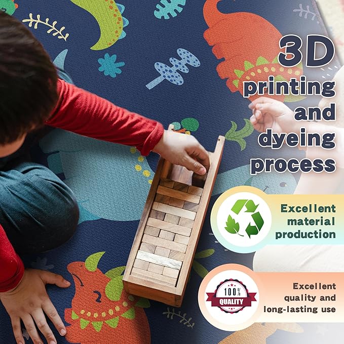 Cute Cartoon Dinosaur Rug for Boys Bedroom 59"x39" Bedroom Playroom Decor for Kids Lovely Dinosaur Animal Pattern Carpet Blue Rug Non-Slip Washable-CubbioJoy