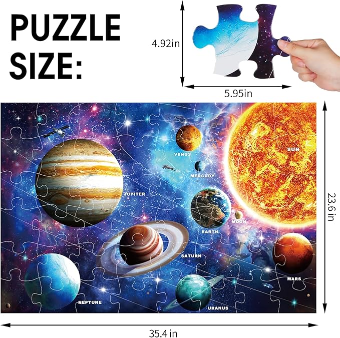 Jumbo Floor Puzzle for Kids Ages 4-8,Solar System Jigsaw Puzzles,48 Piece Space Large Puzzles for Toddler Ages 3-5,Preschool Learning Planets Toys Christmas Birthday Gift for Boys Girls-CubbioJoy