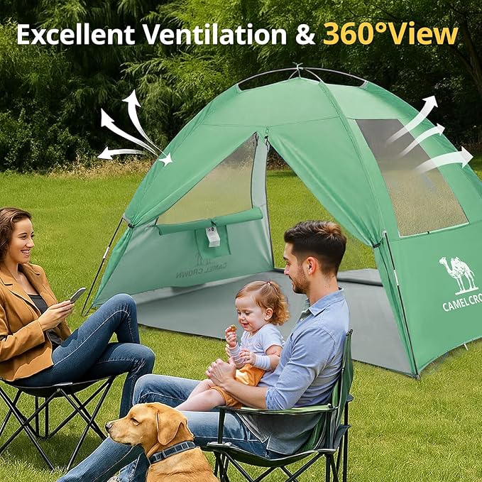 CAMEL CROWN Beach Tent UPF 50+ Sun Shelter for 2/3/5/6 Person, Lightweight Portable Sun Shade with Sand Anchor, Family Beach Day & Outdoor Adventures-CubbioJoy