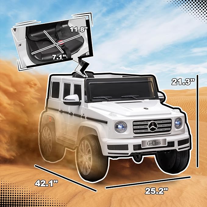 Aosom 12V Kids Electric Car, Mercedes Benz G500 Licensed Battery Powered Ride on Truck for Kids with Remote Control, Headlights, Music, Suspension & Storage for Boys and Girls, White-CubbioJoy