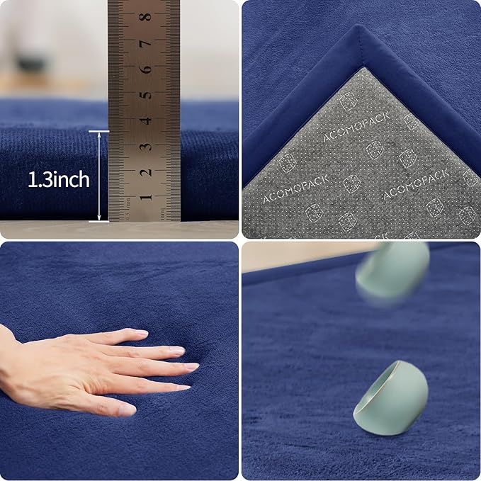 ACOMOPACK Baby Play Mat for Floor 1.3" Thick Memory Foam Play Mat 59"×71" Tummy Time Crawling with Non-Slip Bottom for Living Room,Nursery,Soft Velvet Playpen Mats for Kids,Infants（Royal Blue）-CubbioJoy