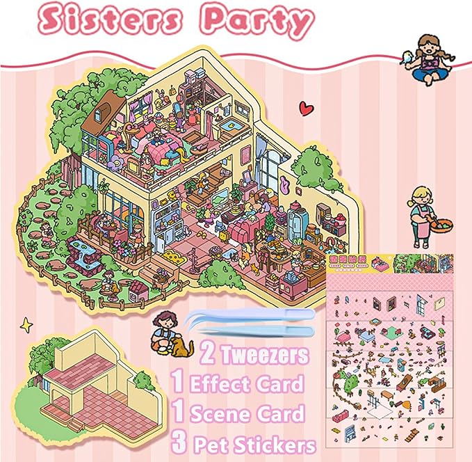 DIY 3D Sticker Scene，Jumbo-Large Sisters Party, Reusable Sticker, Cute Sets for Free Combination, Waterproof for Anywhere, Crafts Party Favors Birthday Gift-CubbioJoy
