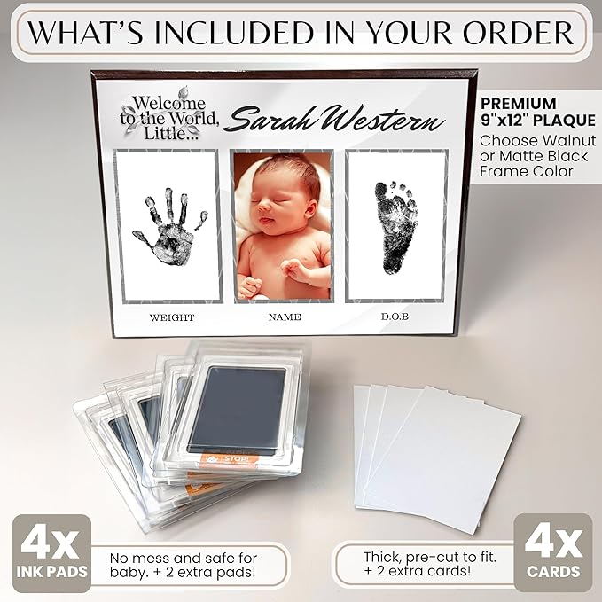 Inkless Hand and Footprint Kit, Baby Keepsake Plaque & Baby Shower Gifts - Ideal as Mom To Be Gift, Nursery Picture Frames, Clean Touch Hand and Footprint Kit (Style 1 - Design 4)-CubbioJoy