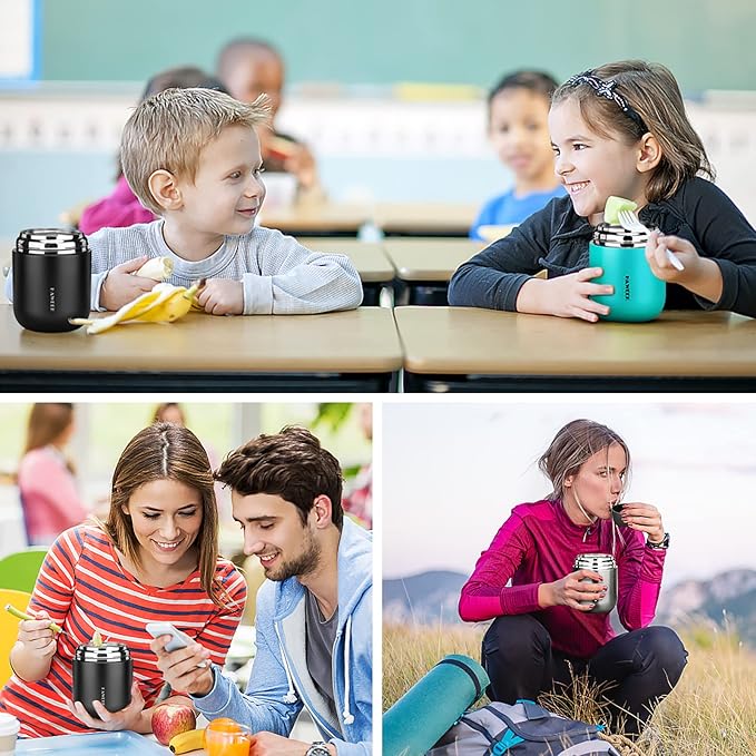 Insulated Food Container 17 oz Soup Thermo for Hot Food Kids Adults, Stainless Steel Vacuum Lunch Box with Folding Spoon, Adult Kids Thermo Portable with Handle for School, Office, Outdoor-CubbioJoy