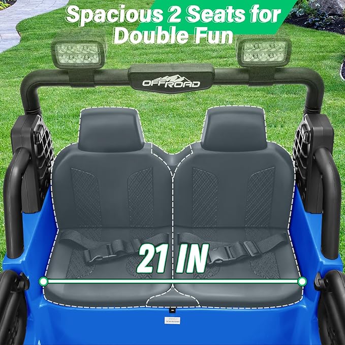 2 Seater Ride On Car Truck with Remote Control XL, Kids 24V Battery Powered Electric Vihicle w/21 in Seat, 3 Speeds, 2WD/4WD Switichable, Shock Absorbers,Bluetooth, Flower, Gift Choice-CubbioJoy