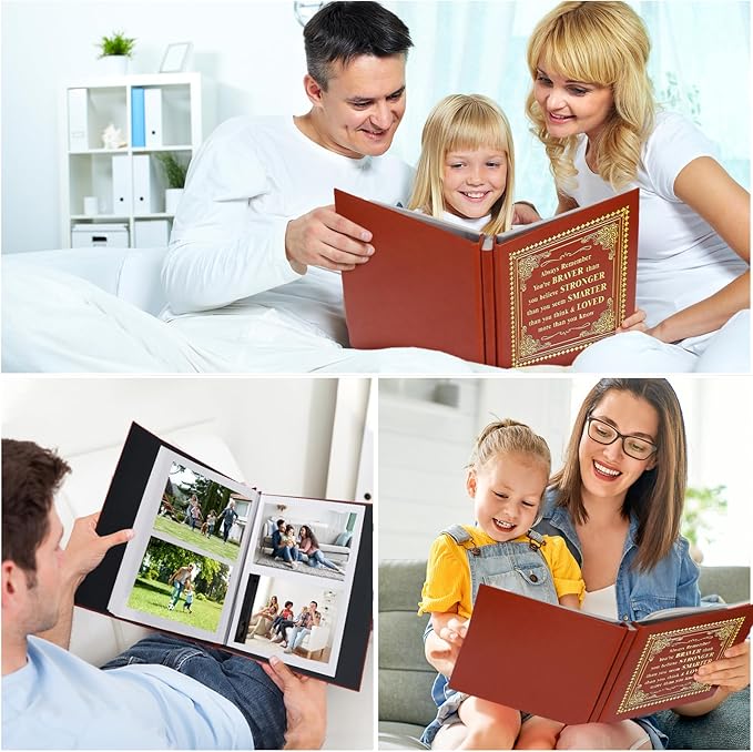 Inspirational Leather Photo Album,Magnetic Self-Stick Page Photo Album,Family Album,Hand Made DIY Albums Holds 3x5, 4x6, 5x7, 6x8 Photos (brown-always remember)-CubbioJoy