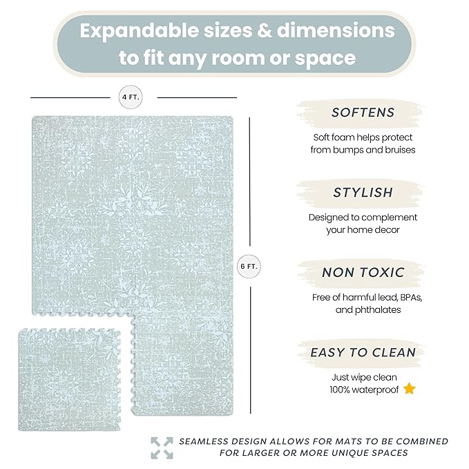Baby Play Mats for Floor - Eden (4x6ft) - Premium EVA Foam Play Mat for Babies & Toddlers - Perfect for Tummy Time, Crawling, Playroom - Stylish & Comfortable Kids Play Mat-CubbioJoy