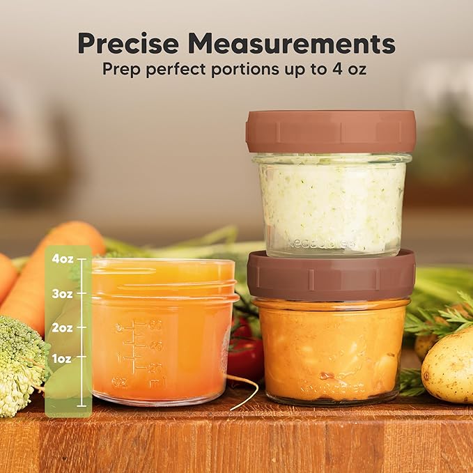 KeaBabies 12pk 4oz Glass Baby Food Containers with Lids - Leak-Proof, Microwavable Small Glass Jars, Baby Purees & Toddler Snack Storage Containers, BPA-Free, Dishwasher & Freezer Safe (Terracotta)-CubbioJoy