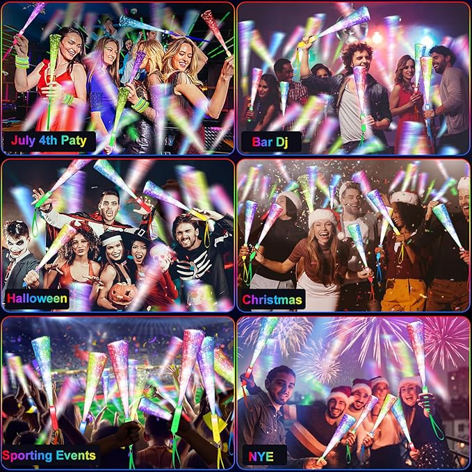 200PCS Glow Fiber Optic Sticks, LED Light Wands, Glow in The Dark Party Supplies, Fiber Optic Wands for Weddings, Birthdays&Events,Flashing LED Party Favors,Colorful Light Sticks for Kids&Adults-CubbioJoy