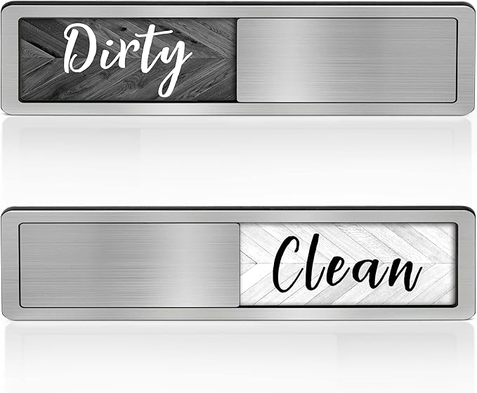 Dishwasher Clean Dirty Sign-Dishwasher Magnet Stainless Steel Clean Dirty Sign for Kitchen Organization Farmhouse Dishwasher Slide Indicator, Optional Adhesive Stickers-CubbioJoy