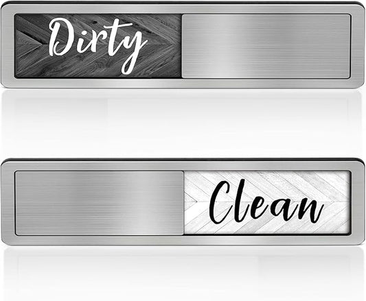 Dishwasher Clean Dirty Sign-Dishwasher Magnet Stainless Steel Clean Dirty Sign for Kitchen Organization Farmhouse Dishwasher Slide Indicator, Optional Adhesive Stickers-CubbioJoy