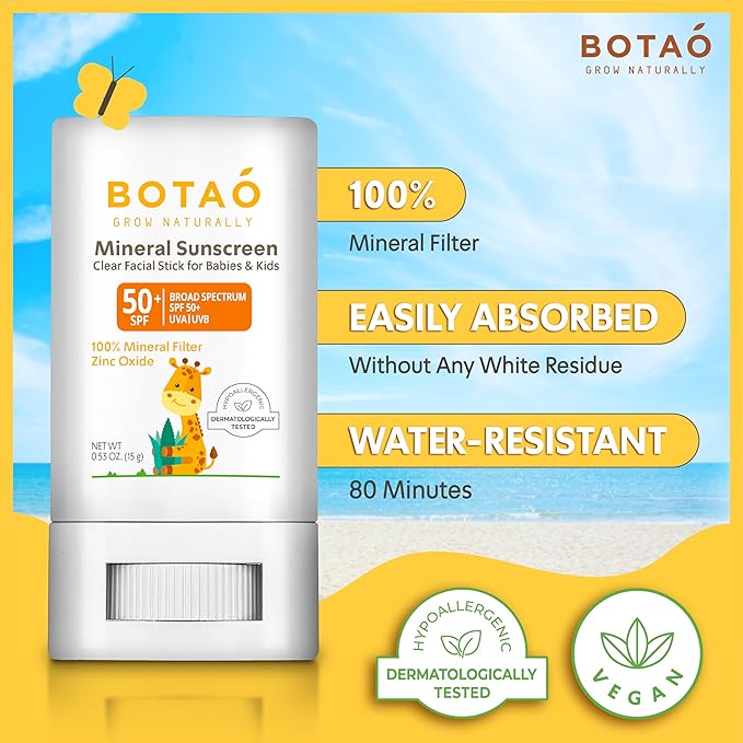 baby Mineral Sunscreen Stick 100% Zinc Oxide SPF 50+ Water Resistant UVA/UVB Protection Easy to Apply Fragrance Free, babies & kids, for sensetive skin, Unscented-CubbioJoy