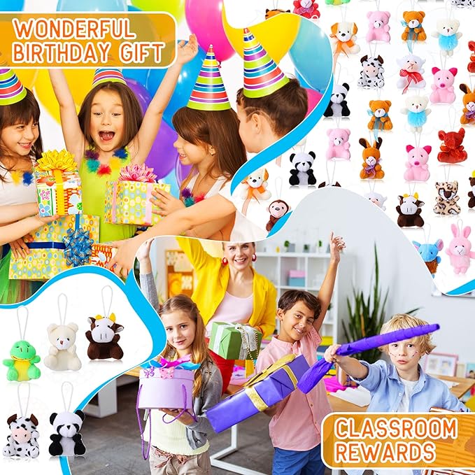 60 Pack Mini Stuffed Animal Bulk Small Plush Animal Toys Miniature Stuff Animal Keychain Set for Easter Egg Party Favors, Valentine‘s Day Gift, Goodie Bag Fillers, Carnival Prizes, Classroom Rewards-CubbioJoy